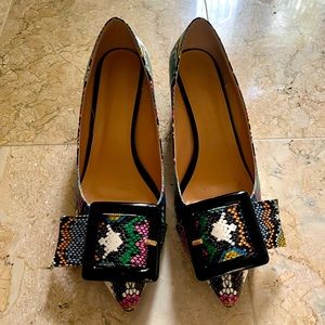 Multicolor Snakeprint Block Heels